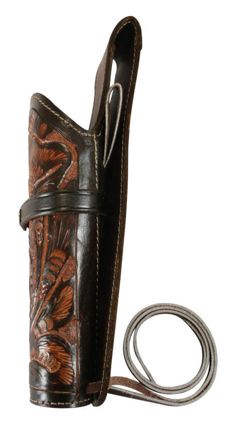 LEFT HANDED Hip Draw Tooled Leather Holster  - Brown