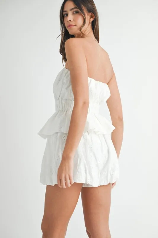 MABLE Floral Eyelet Lace Tube Top and Short Set