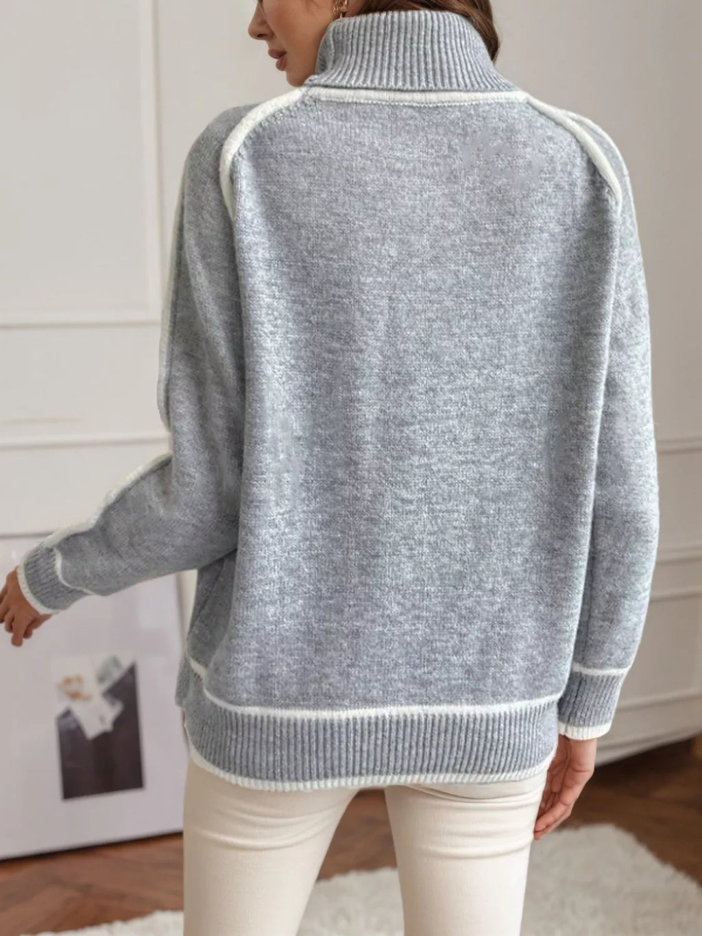 Full Size Turtleneck Contrast Trim Sweater Plus Size