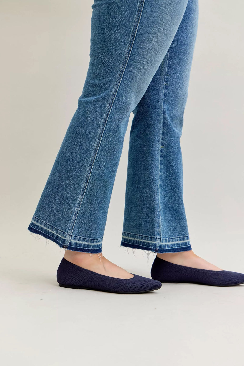Full Size Mid Rise Slim Bootcut Tummy Control Release Hem Jeans Plus Size