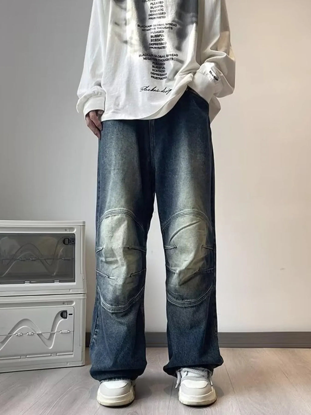 Men's Full Size Wash Wide Leg Jeans Plus Size