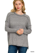 Zenana Full Size Melange Hacci Exposed Seam Hi-low Tee Plus Size