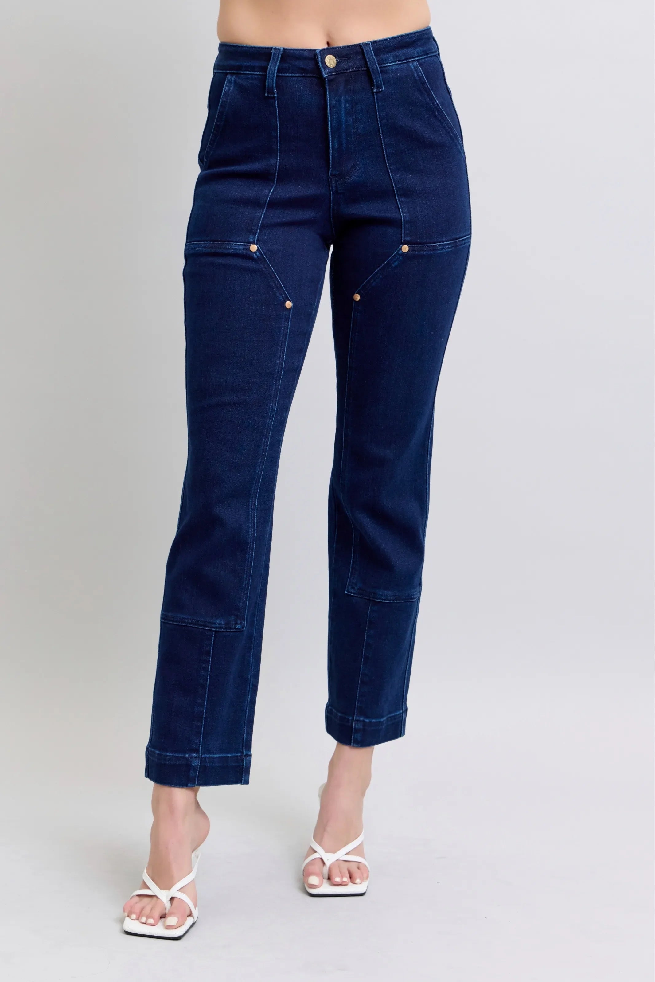 Full Size Hw Work Wear Knee Patch Straight Jeans Plus Size