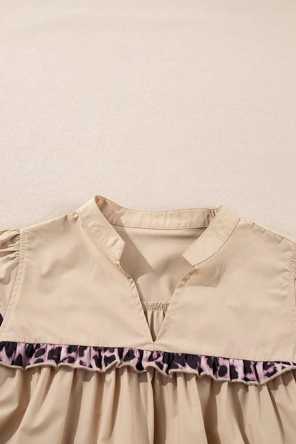 Leopard Frill Short Sleeve Blouse