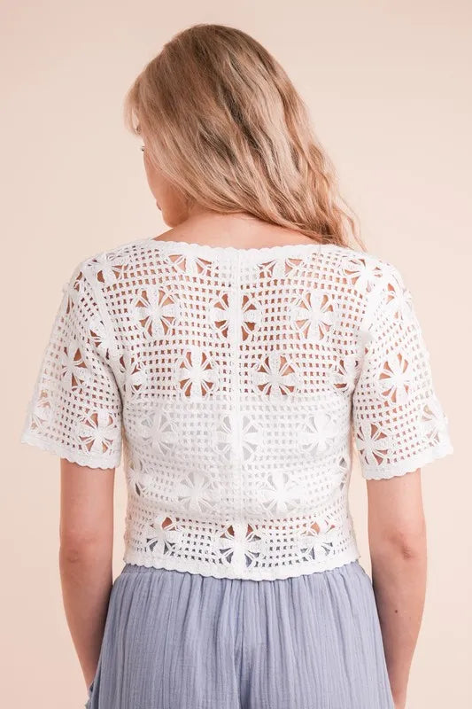 VERY J Front Tie Crochet Crop Top