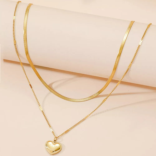 18K Gold-Plated Double Layered Heart Pendant Necklace