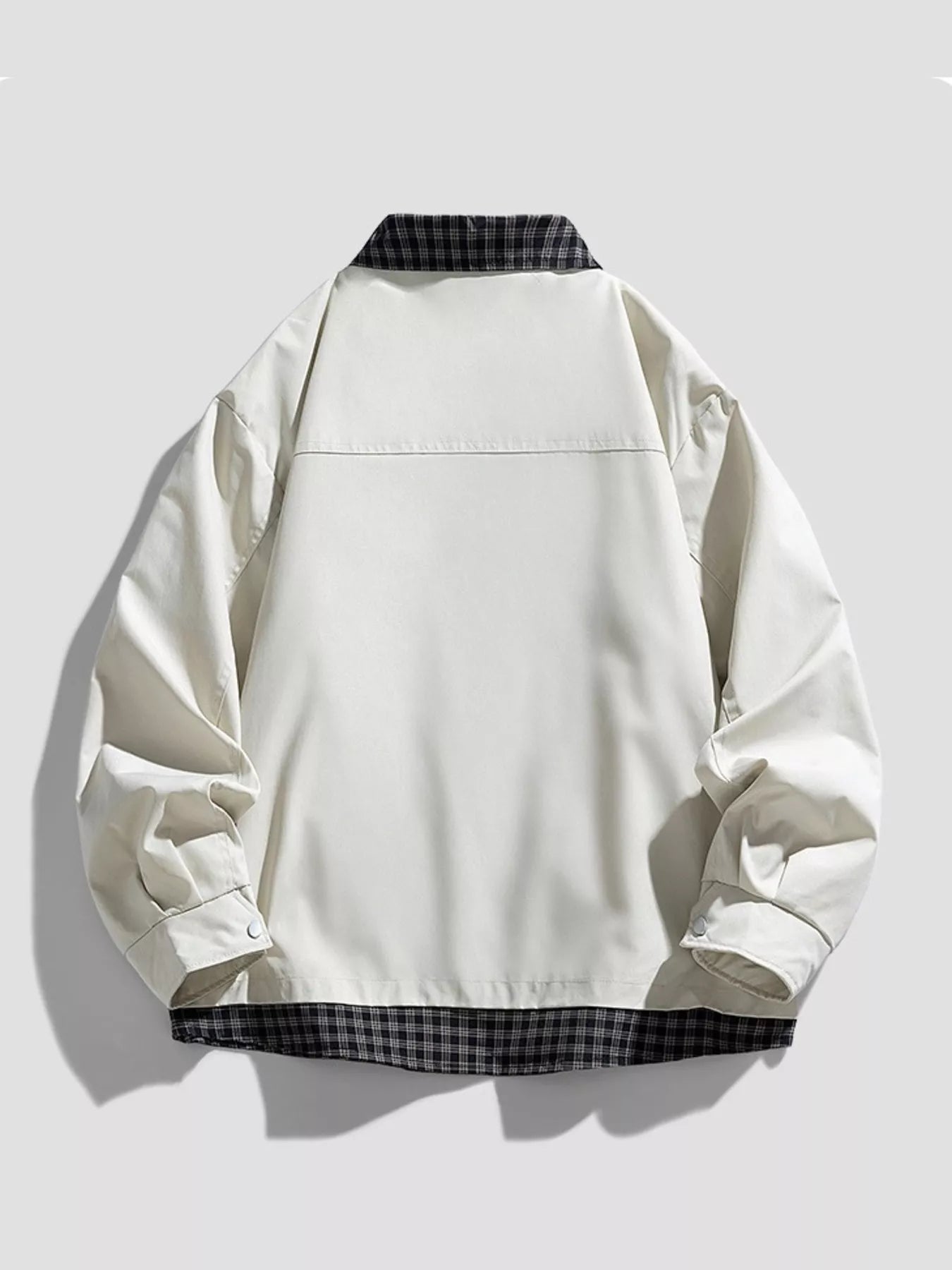 Men's Plus Size Plaid Trim Snap Down Casual Jacket