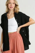 Umgee Full Size Textured Button Down Short Sleeve Shirt Plus Size