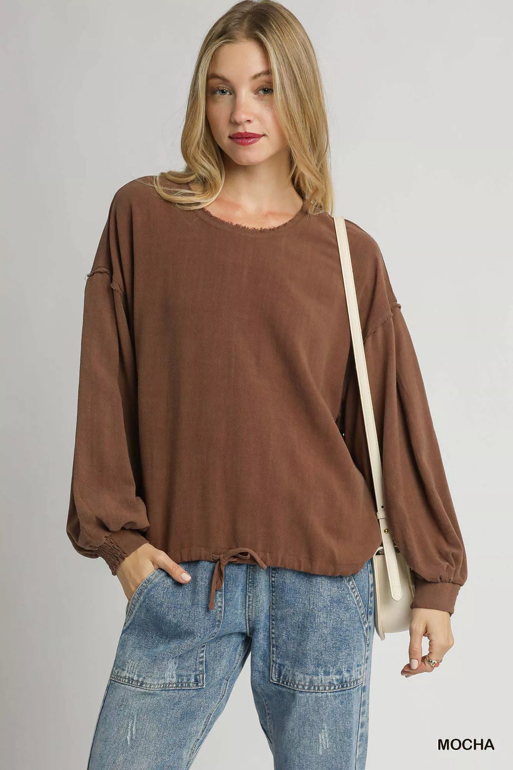 Linen Long Sleeve Top with Drawstring