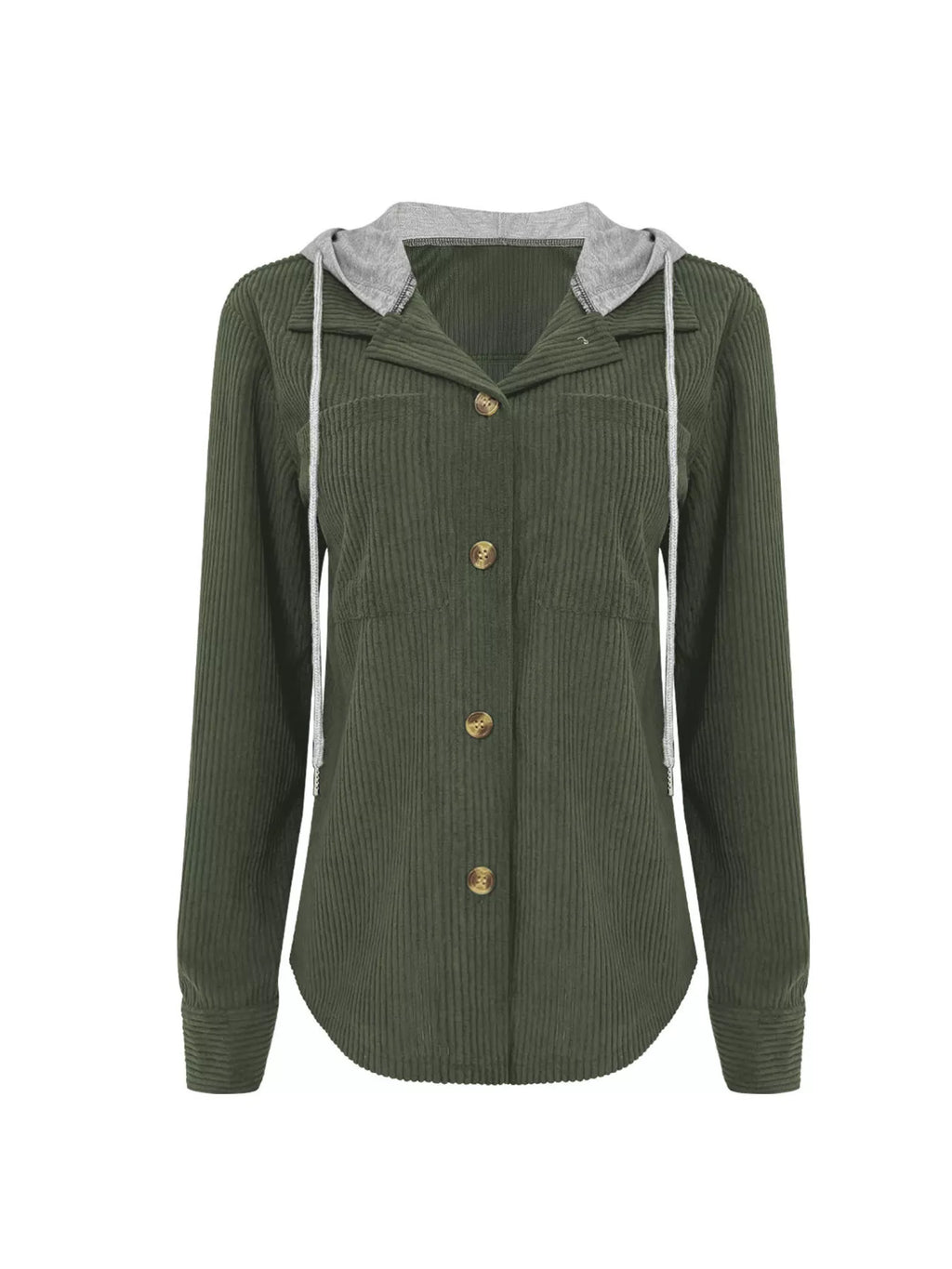 Plus Size Casual Corduroy Button-Down Hooded Jacket