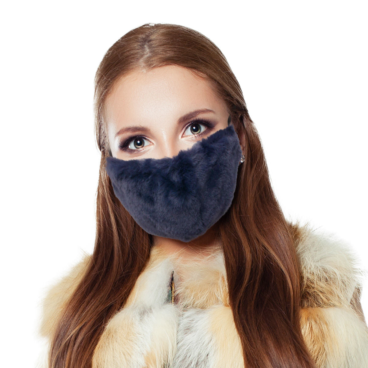 Faux Fur Fashion Mask in Navy – Stylish Casual Accessory