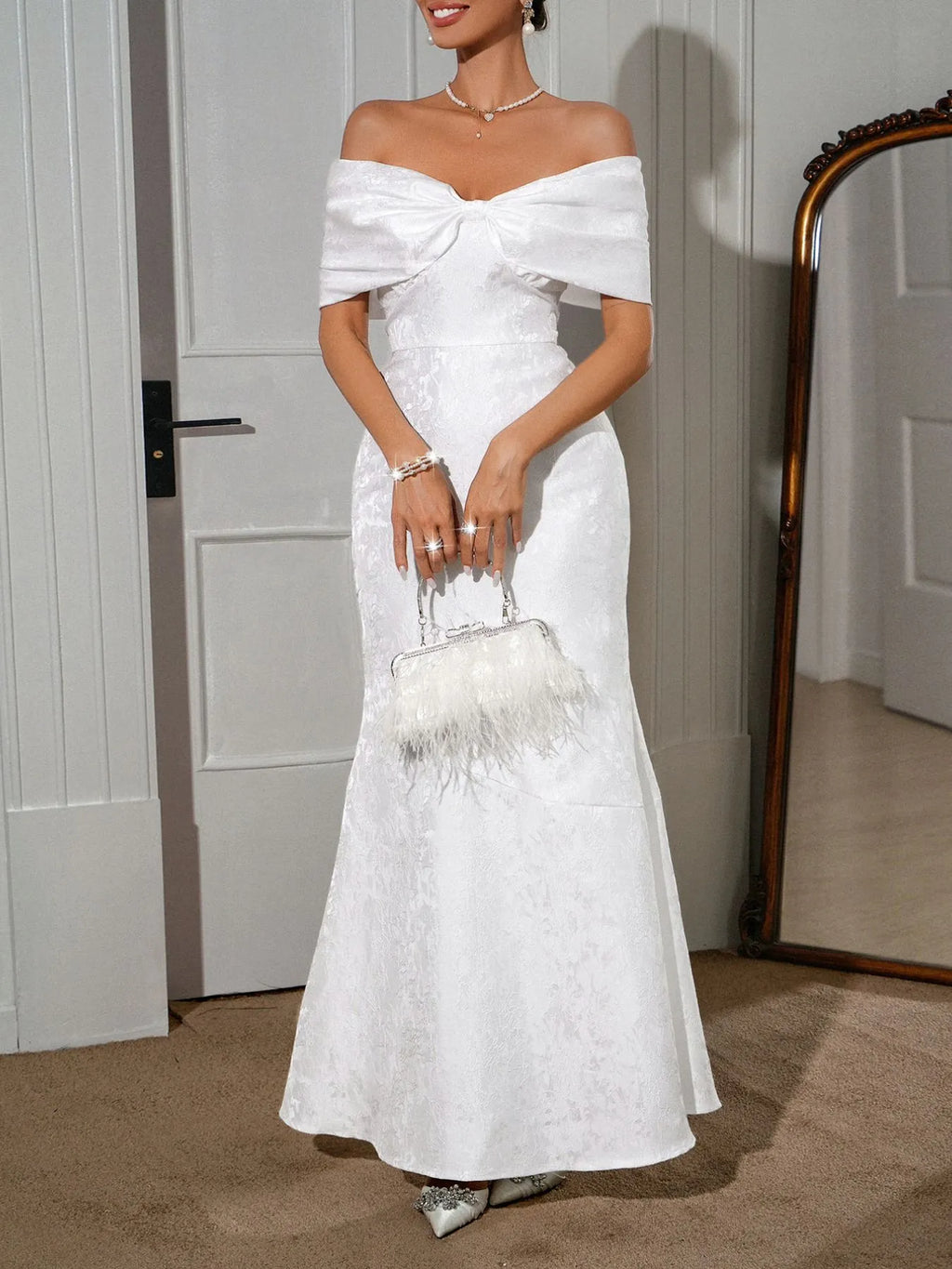 Bow Off-Shoulder Maxi Dress