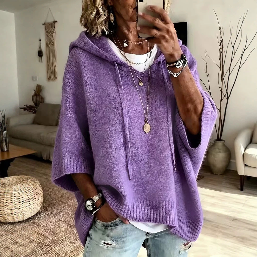 Hooded Batwing Knit Sweater New Fallwinter Style Loose-fitting