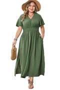 Four Leaf Clover Surplice Neckline Shirred High Waist Plus Size Maxi Dress