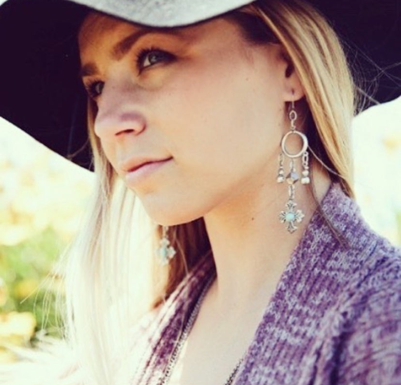 Silver Cross Dangle Earrings