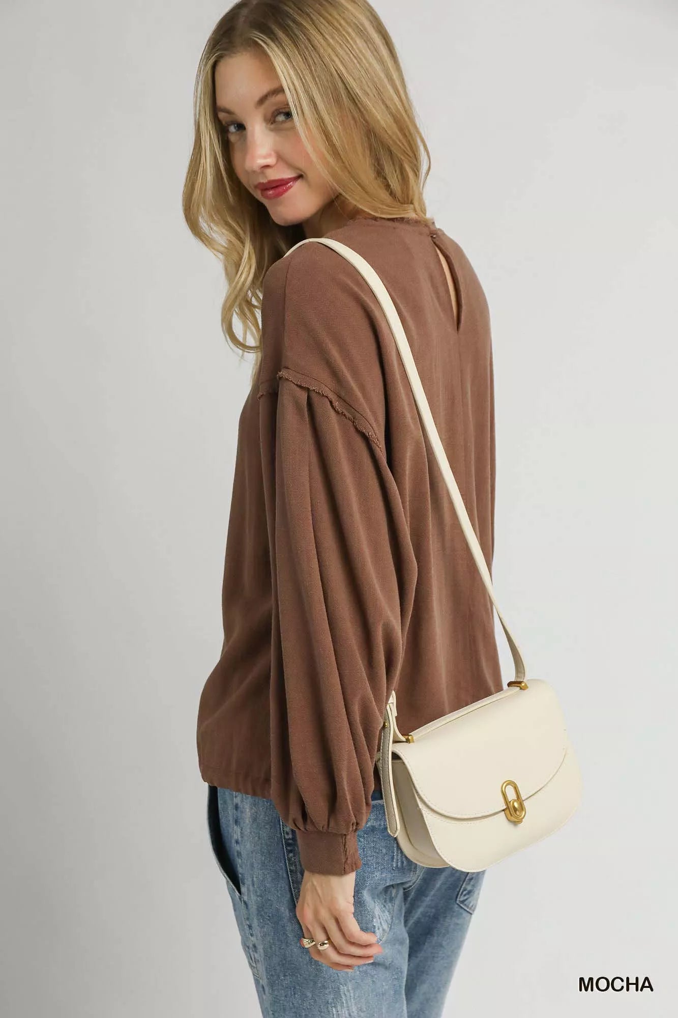 Linen Long Sleeve Top with Drawstring