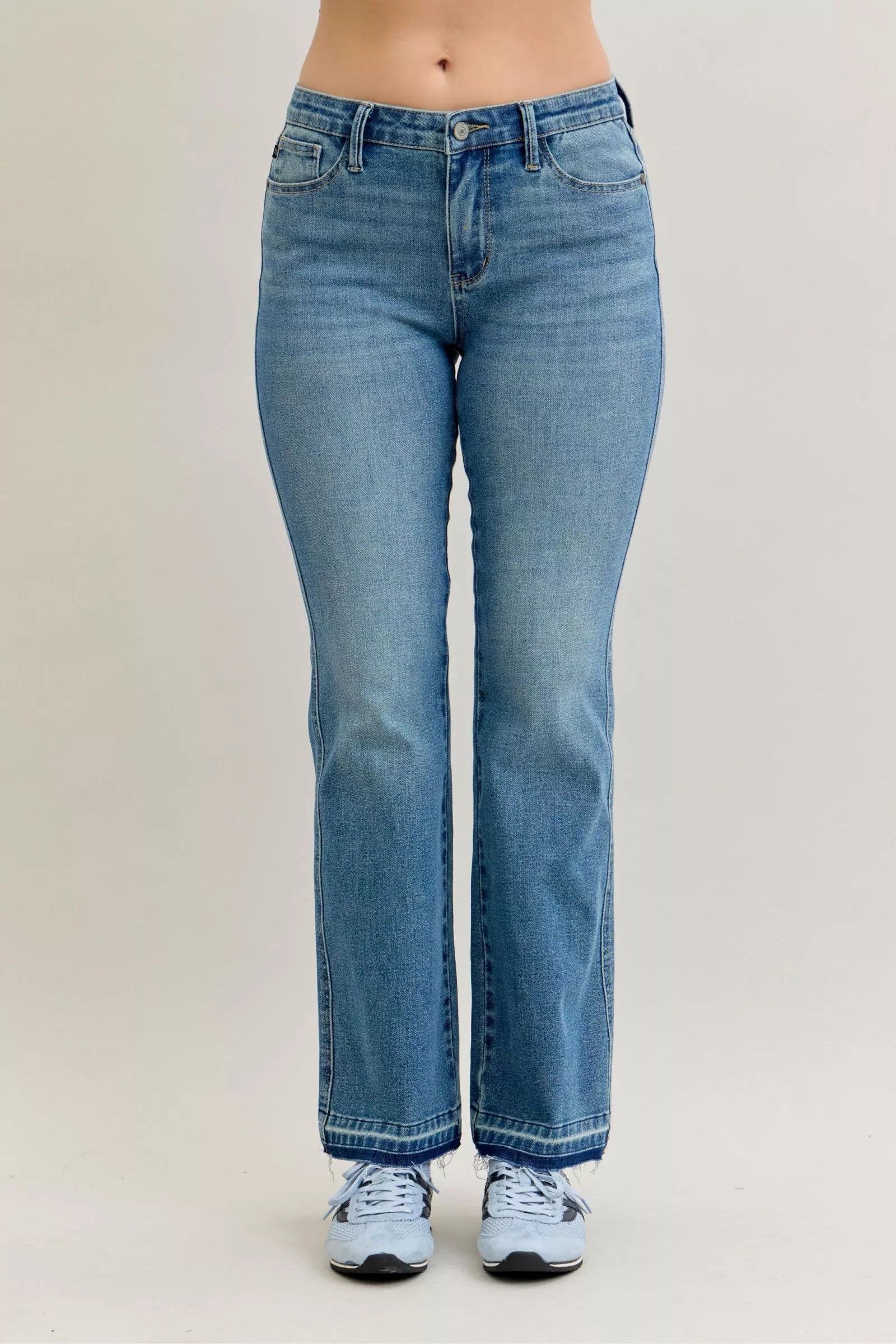 Full Size Mid Rise Slim Bootcut Tummy Control Release Hem Jeans Plus Size