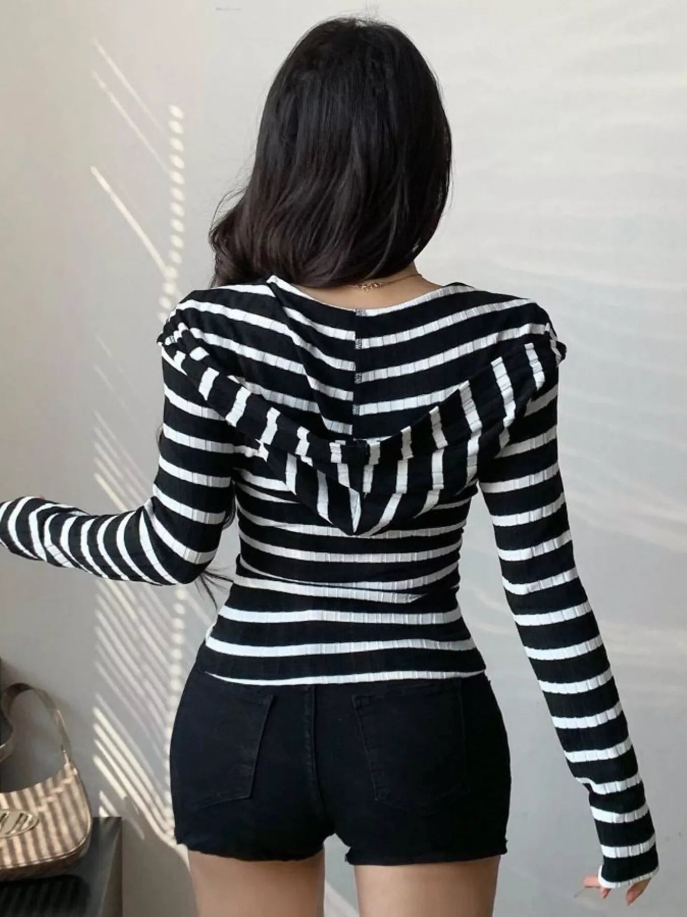 Striped Zip-Up Hooded Top
