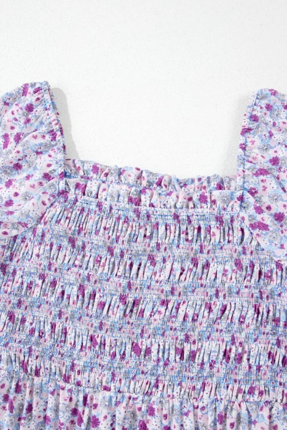 Tiered Floral Shirred High Waist Maxi Dress