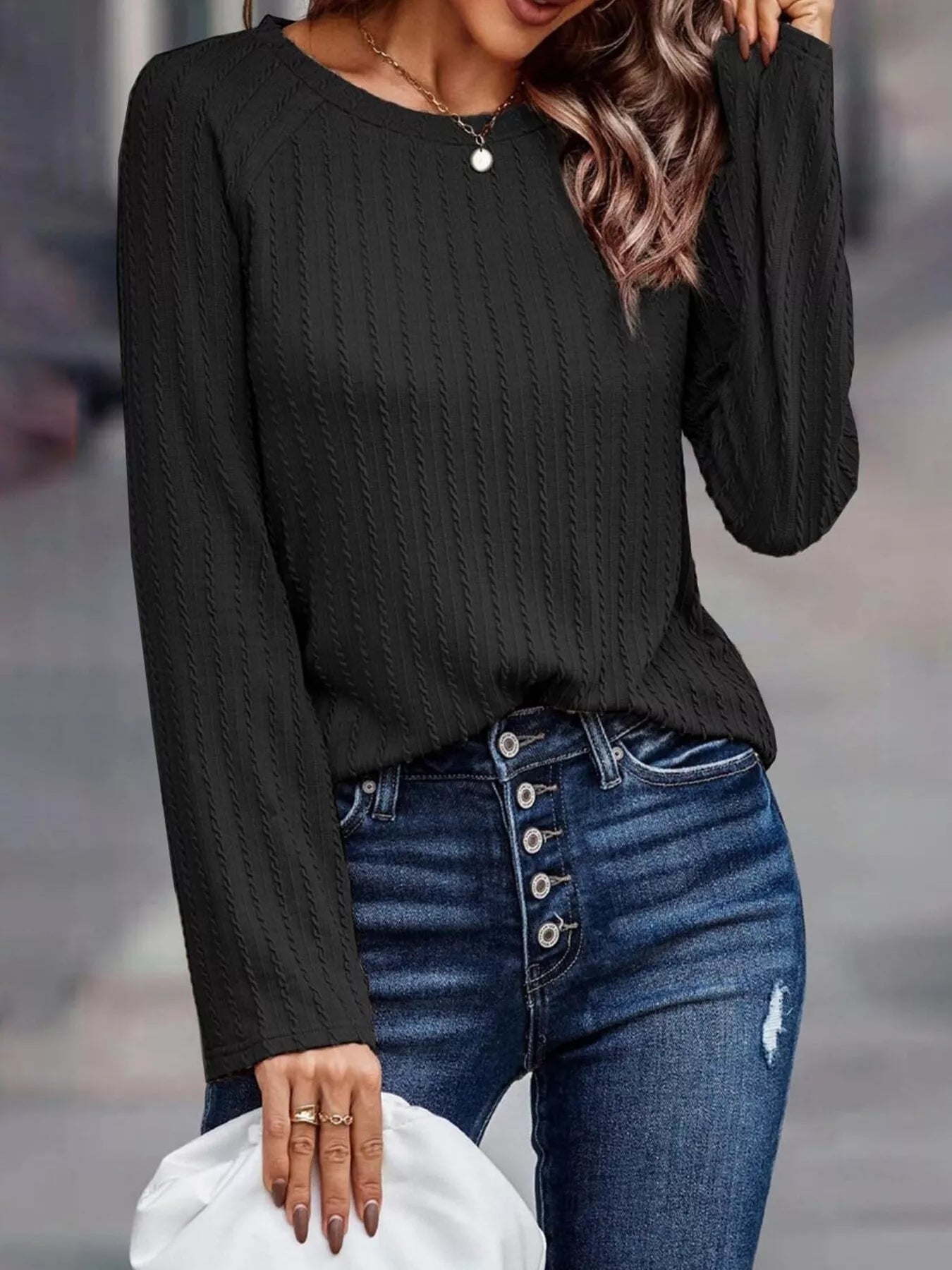 Textured Knit Long Sleeve T-Shirt