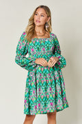 Printed Long Sleeve Smocked Dress