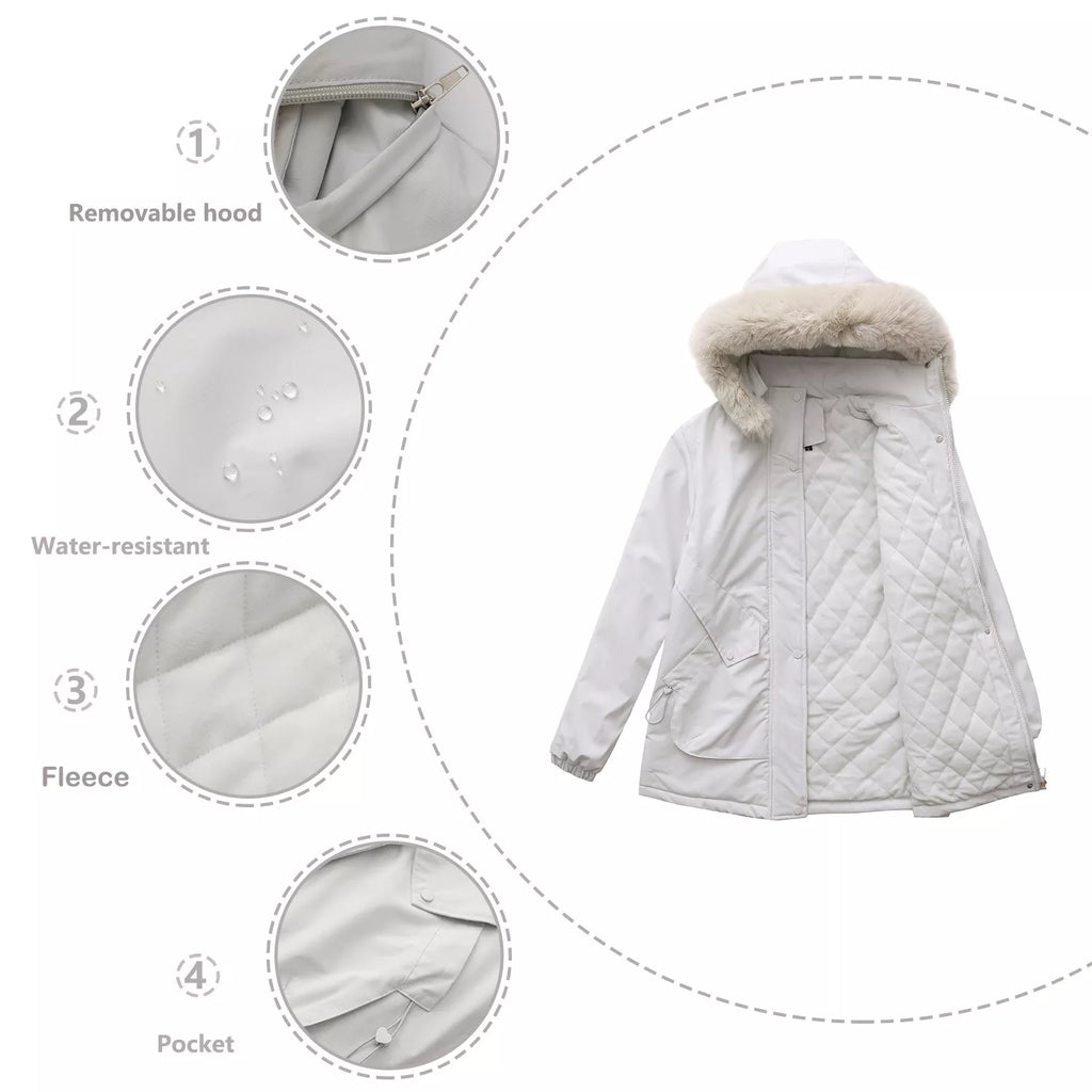 Full Size Fur Hooded Warm Winter Parka Outerwear Plus Size