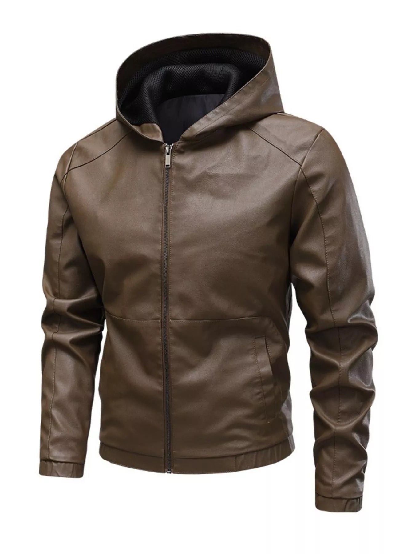 Men's Hooded Faux Leather Moto Jacket