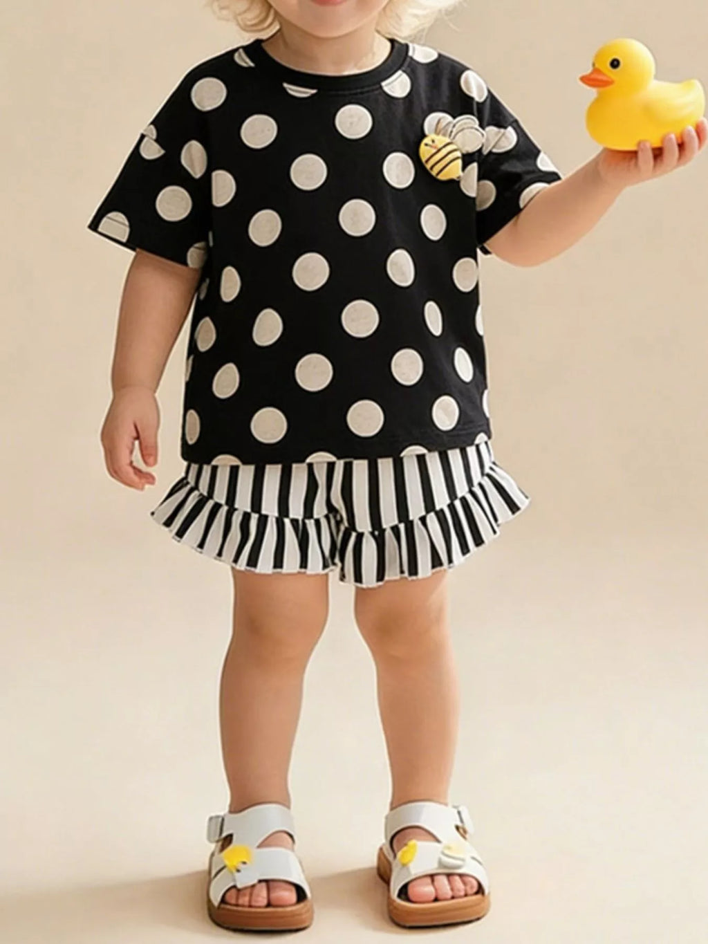 Children's Polka Dot Top and Ruffle Trim Shorts Set