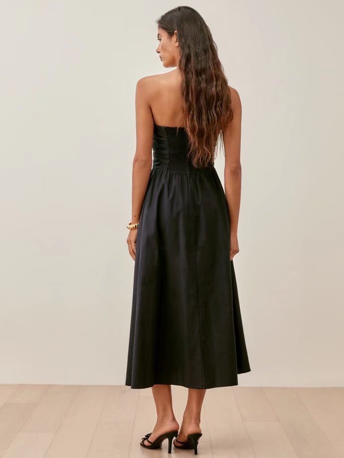 Retro Solid Color Outer Wear Underwear Slim Waist Elegant Dress Summer Pleated Suspender Midi Dress