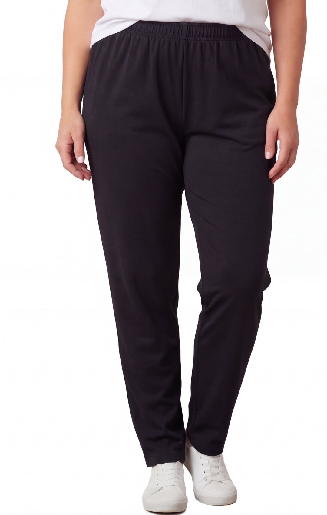 Women's High-Waisted Premium Cotton Stretch Plus Size Leggings — Dressy Black