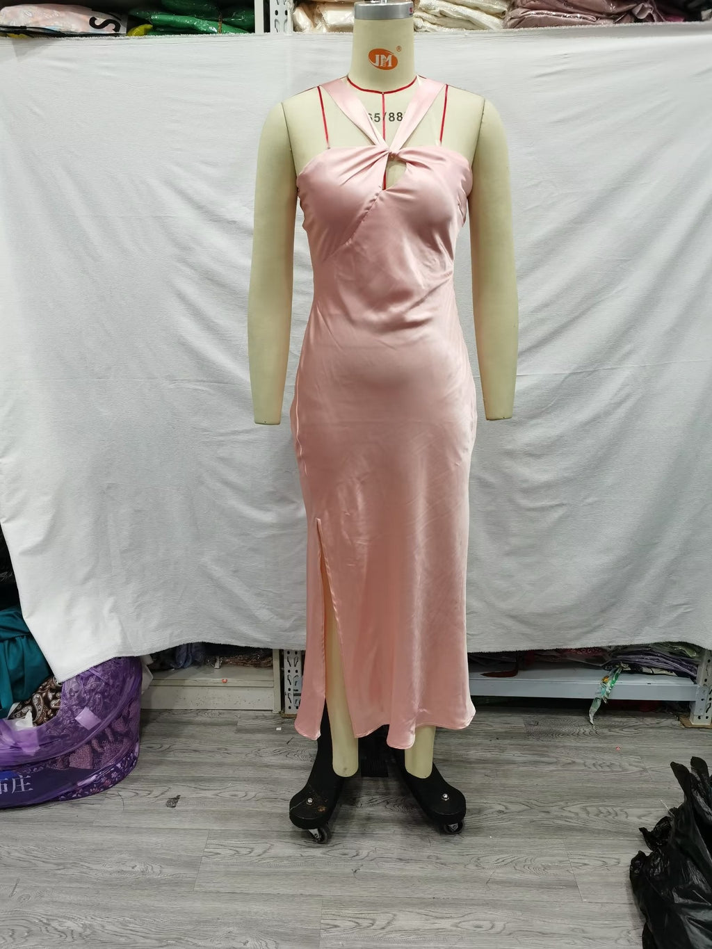 Winter Pink Halter Waist Tight Slimming Slit Dress Women Dress