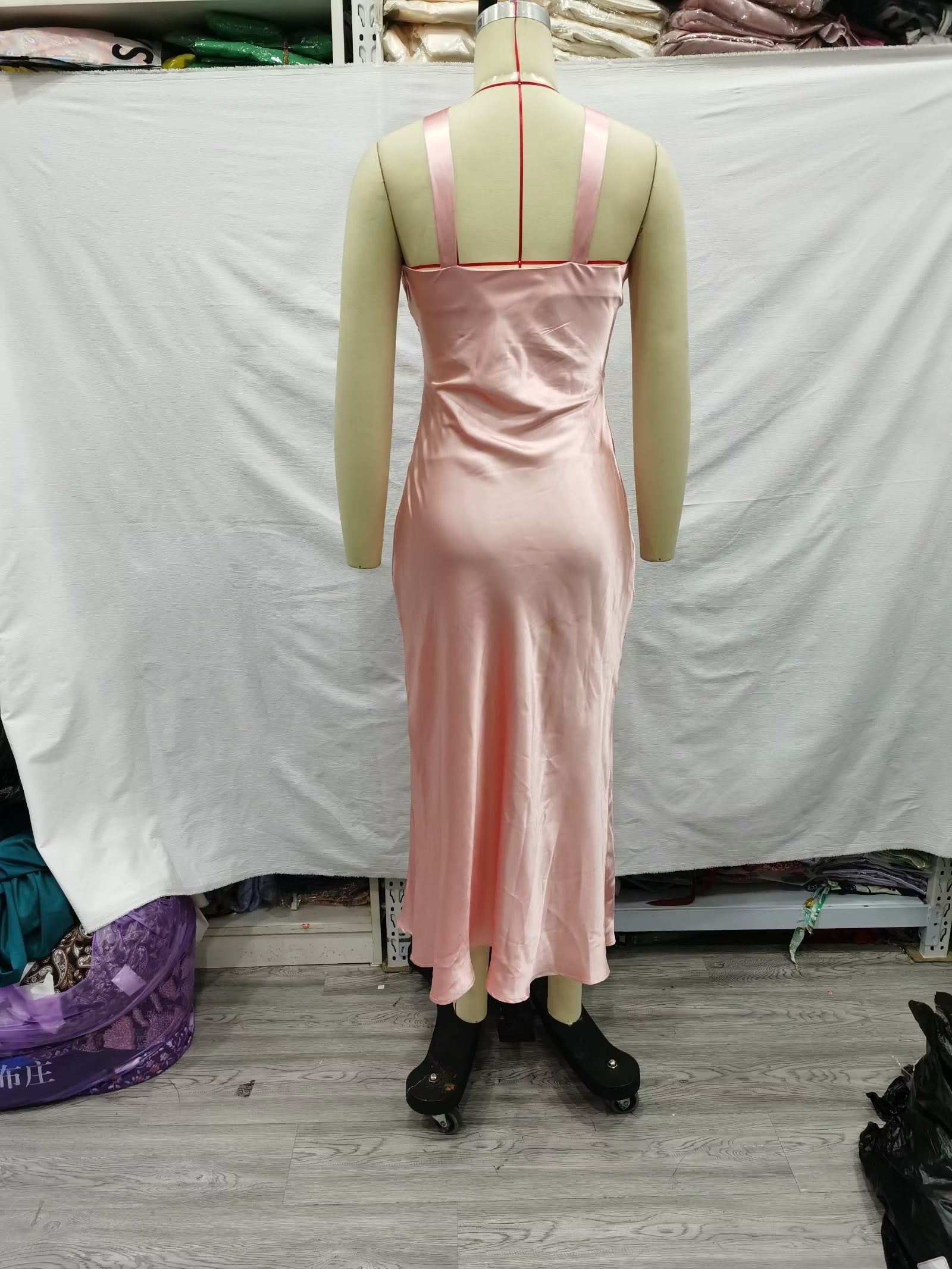 Winter Pink Halter Waist Tight Slimming Slit Dress Women Dress