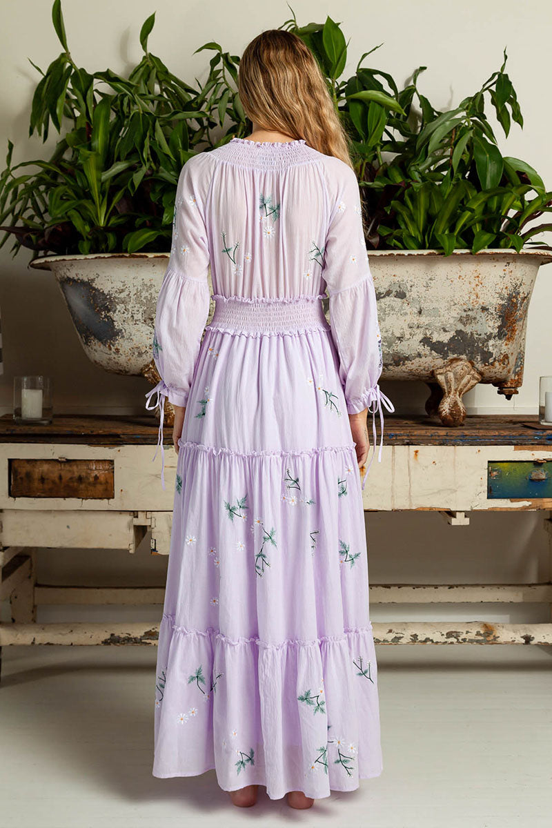 Women Spring And Summer Bohemian Holiday Flower Embroidery Hollow Tassel Decoration Retro Styling Goddess Dress