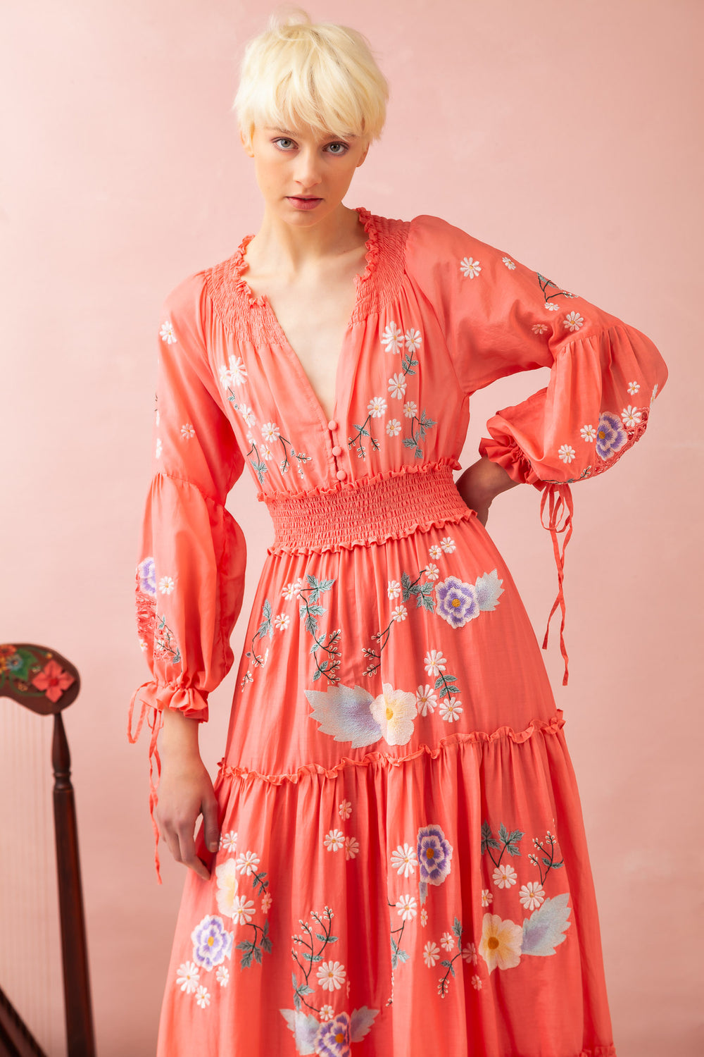 Women Spring And Summer Bohemian Holiday Flower Embroidery Hollow Tassel Decoration Retro Styling Goddess Dress