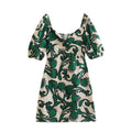 Fresh Printing Dress Slim Fit Fashionable Short Sweet Early Spring Square Collar Elastic A Line