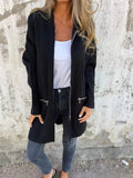 Women's Zip-Up Hooded Cardigan Coat – Solid Color Pocket Jacket