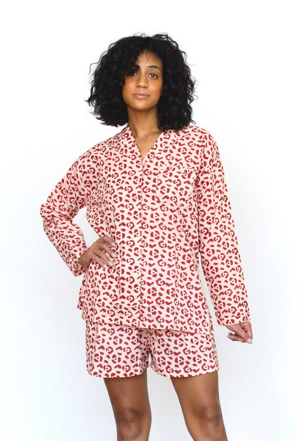 Organic Cotton Leopard Pajama Set in Blush + Berry