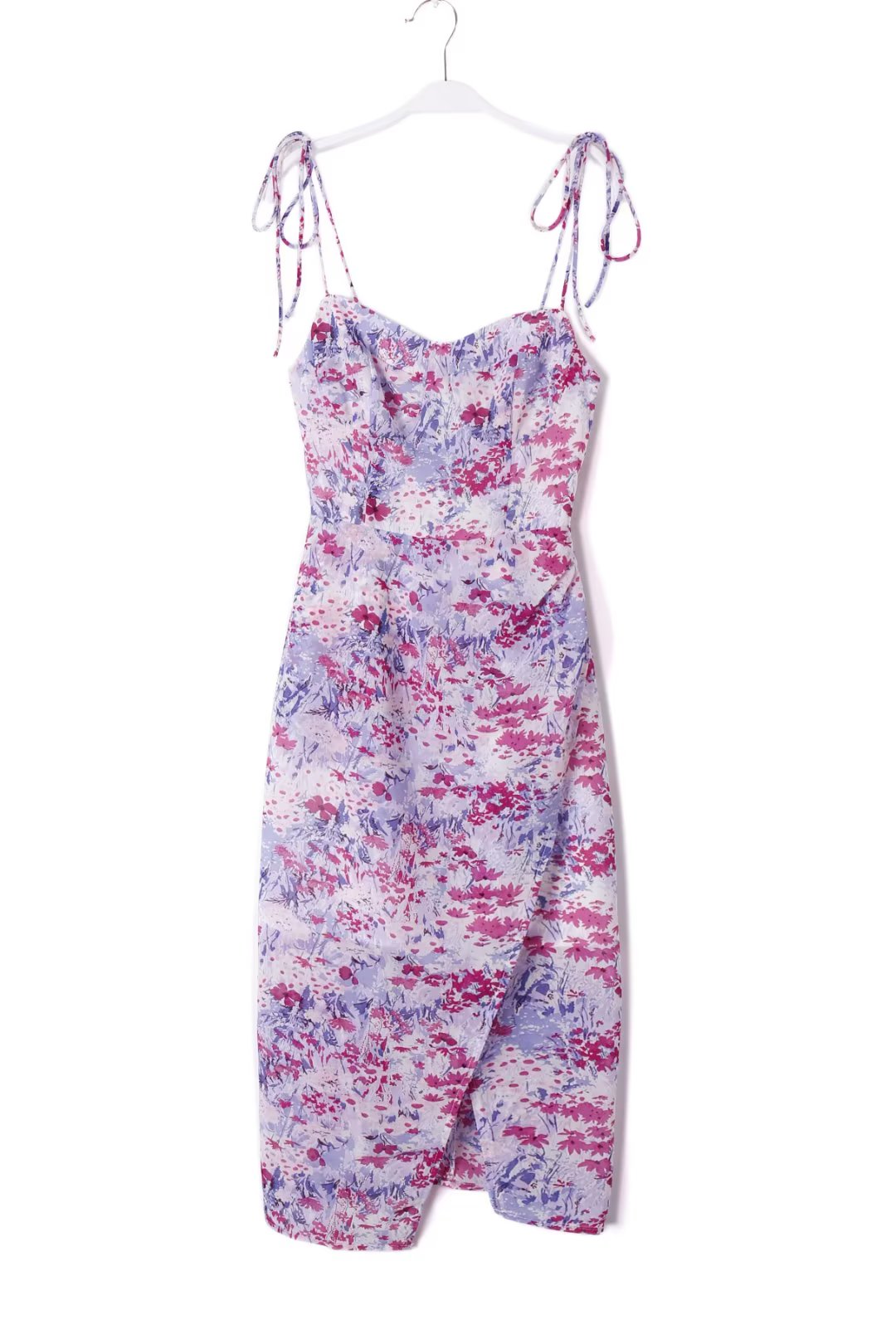 Summer Slim Fit V neck Red Floral Side Split Sling Mid Length Dress