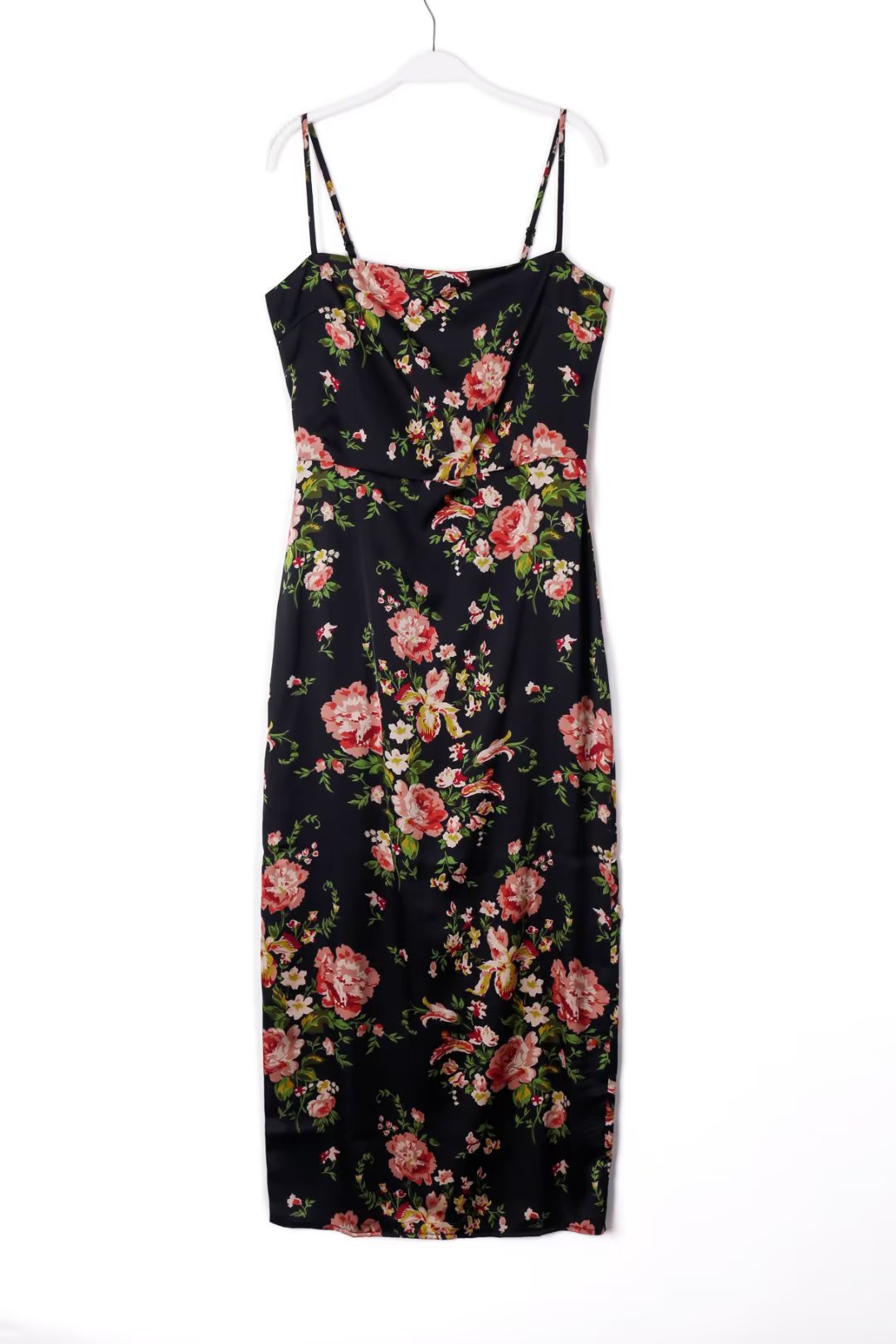 French Vintage Floral Print Floral Strap Dress Tight Waist Slimming Close Fitting Maxi Dress Back Split