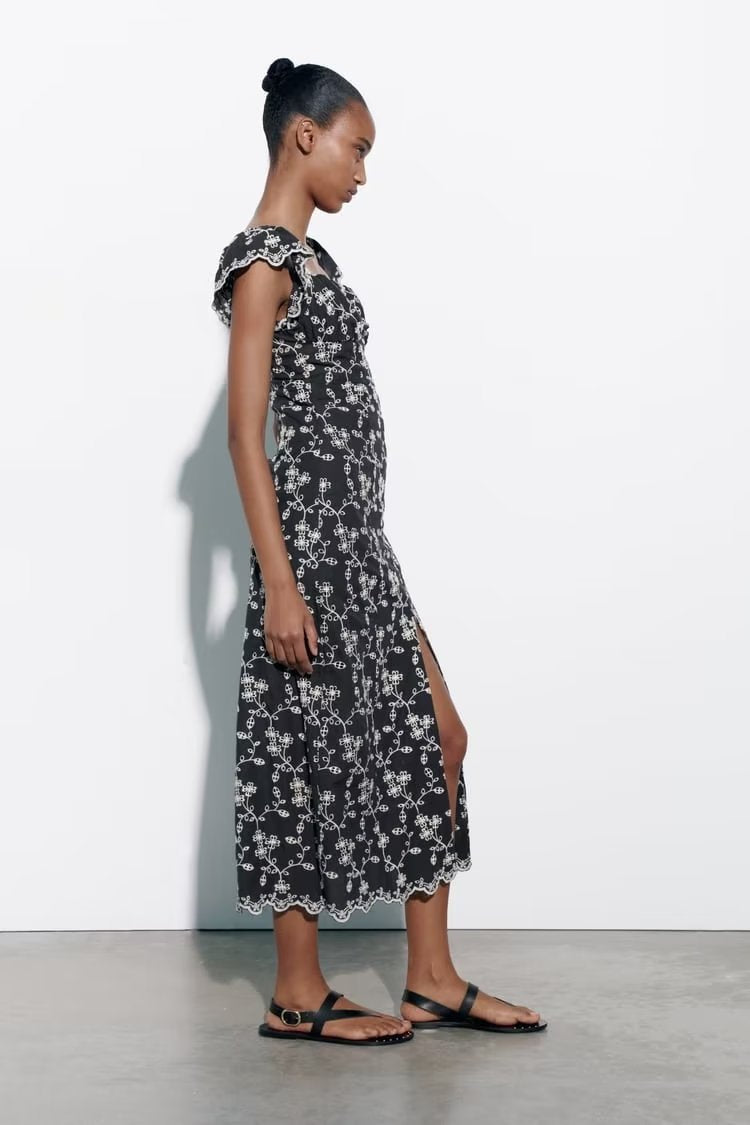 Floral Embroidered Single Breasted Waist Midi Dress Dress Summer Women