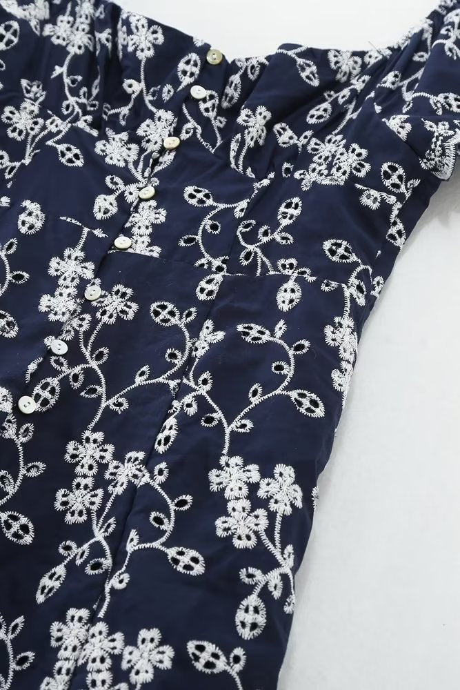 Floral Embroidered Single Breasted Waist Midi Dress Dress Summer Women