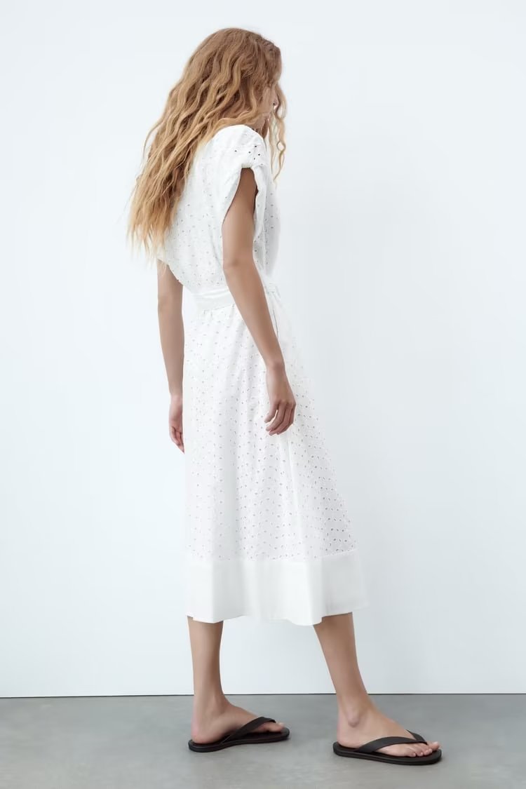 Summer Women Clothing Collared Short Sleeve Embroidered Midi Dress Dress
