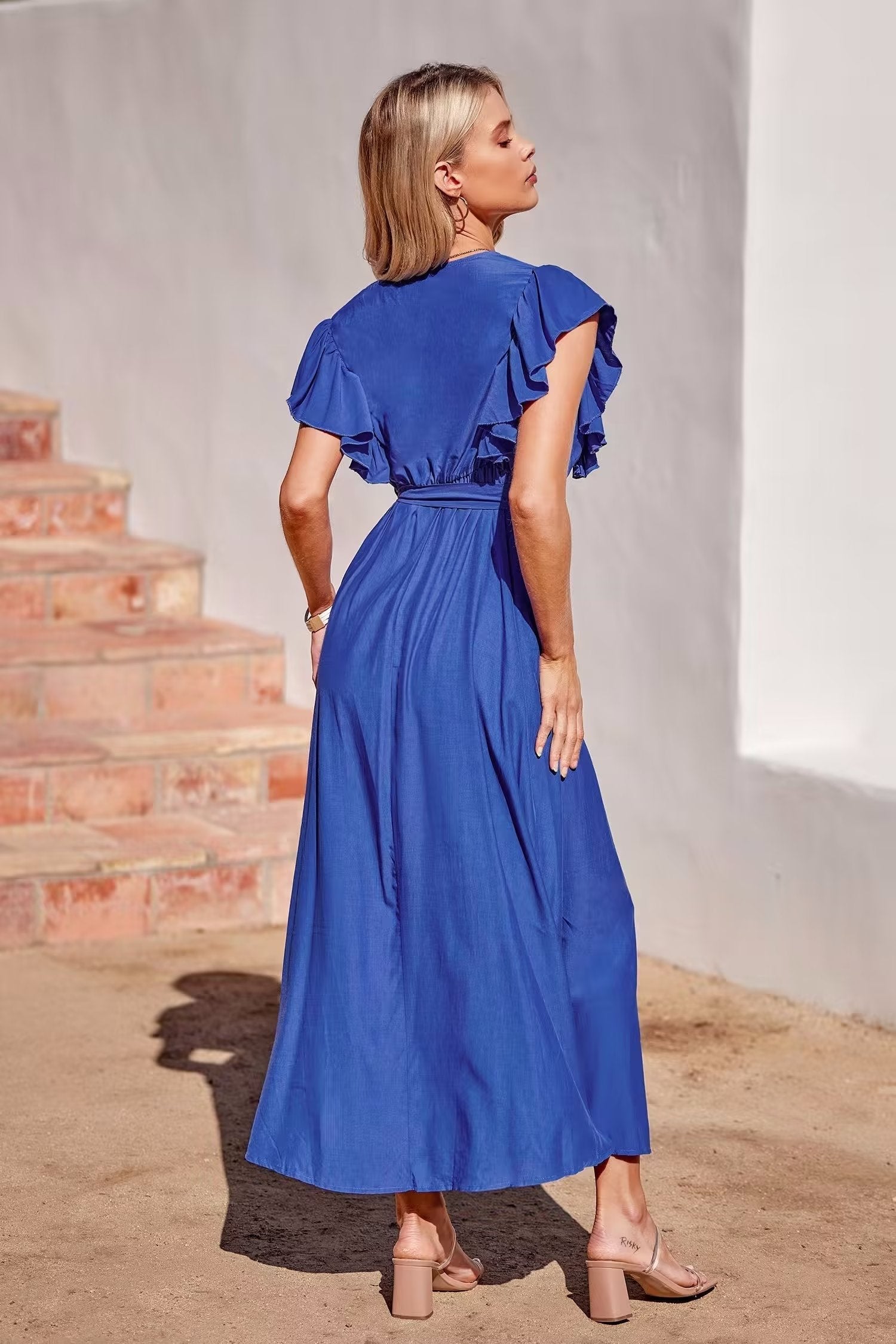 Summer Women Clothing French Sexy Backless V neck Sleeveless Waist Slimming Dress