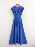 Summer Women Clothing French Sexy Backless V neck Sleeveless Waist Slimming Dress