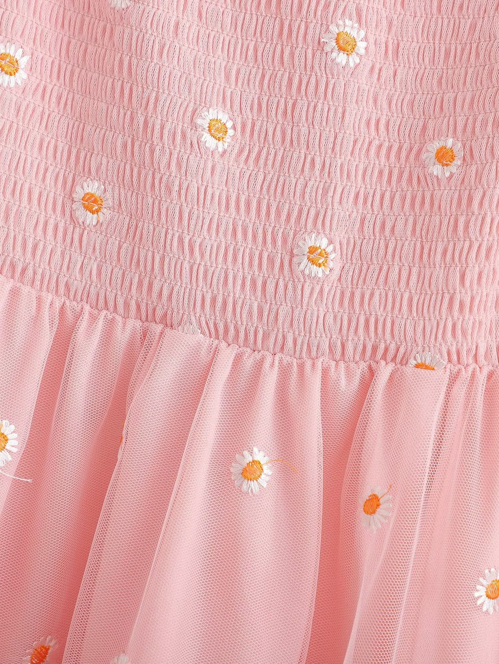 Spring Women Clothing French Square Collar Puff Sleeve Mesh Embroidered High Waist Slimming Dress