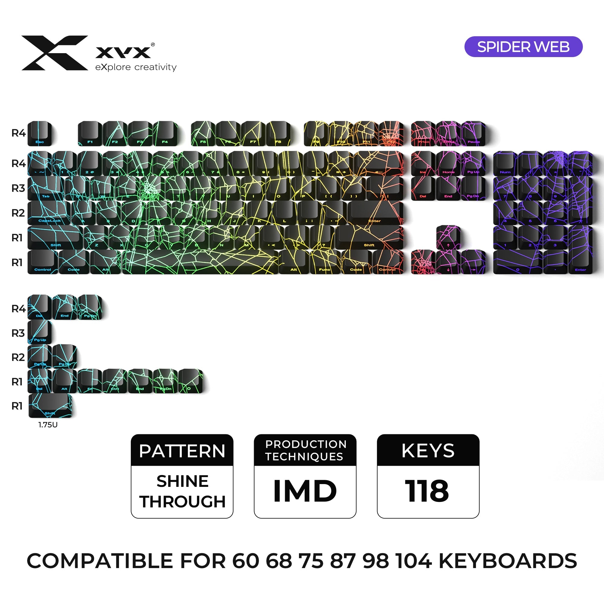 XVX IMD Spider Web Shine-Through OEM Profile 118-Key Keycap Set