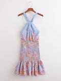 Fall Women Printed Back Bow Cross Dress