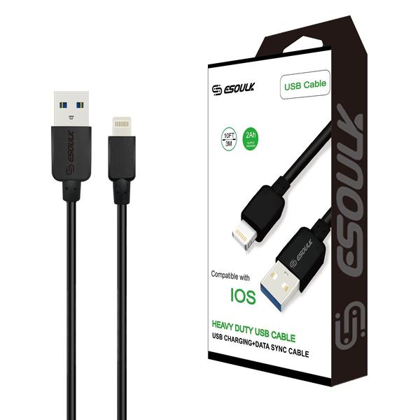 Esoulk 2A Heavy Duty USB Cable 3M (10ft）Black