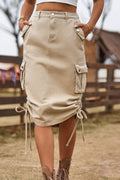 Drawstring Denim Cargo Skirt See size chart under “more details”