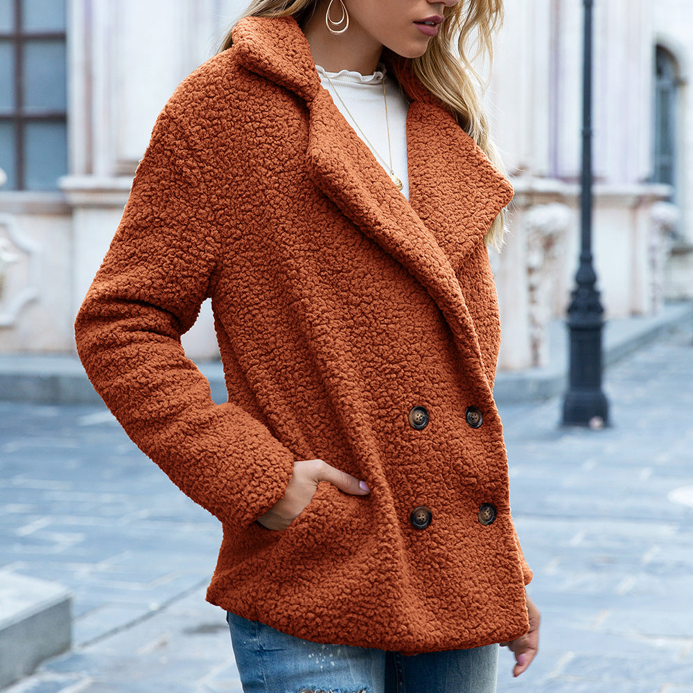 Women's Fluffy Lapel Cardigan Coat – Loose Button-Up Winter Jacket